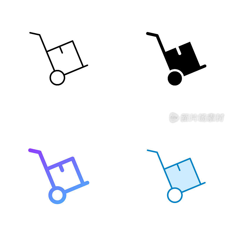 手推车图标设计在四个风格与可编辑的笔画。线，实线，平线和颜色梯度线。适合网页，手机App, UI, UX和GUI设计。